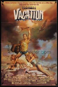 9p537 NATIONAL LAMPOON'S VACATION 1sh '83 sexy exaggerated art of Chevy Chase by Boris Vallejo!