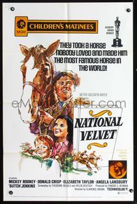 9p538 NATIONAL VELVET 1sh R71 horse racing classic starring Mickey Rooney & Elizabeth Taylor!
