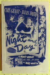 9p549 NIGHT & DAY 1sh R56 Cary Grant as Cole Porter loves sexy Alexis Smith!