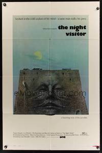 9p555 NIGHT VISITOR 1sh '71 Max Von Sydow, creepy artwork of face in stone wall!