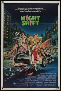 9p560 NIGHTSHIFT 1sh '82 Michael Keaton, Henry Winkler, sexy girls in hearse art by Mike Hobson!
