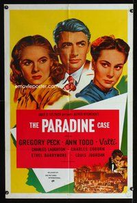 9p606 PARADINE CASE int'l 1sh R70s Alfred Hitchcock, art of Gregory Peck, Ann Todd, Alida Valli!