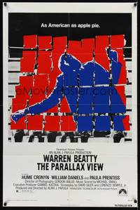 9p608 PARALLAX VIEW style B 1sh '74 Warren Beatty, as American as apple pie, cool image!
