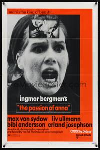 9p614 PASSION 1sh '70 Ingmar Bergman's En Passion, close-up of terrified Liv Ullmann!