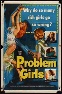 9p646 PROBLEM GIRLS 1sh '53 classic image of tied up scantily clad bad rich girl being hosed down!