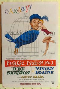 9p649 PUBLIC PIGEON NO 1 1sh '56 great artwork of Red Skelton as bird in cage & sexy Vivian Blaine