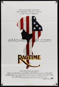 9p658 RAGTIME int'l 1sh '81 James Cagney, Pat O'Brien, cool patriotic American flag art!