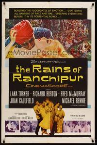 9p663 RAINS OF RANCHIPUR 1sh '55 Lana Turner, Richard Burton, rains couldn't wash their sin away!