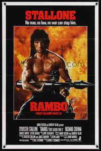9p667 RAMBO FIRST BLOOD PART II style A int'l 1sh '85 no war can stop Sylvester Stallone!
