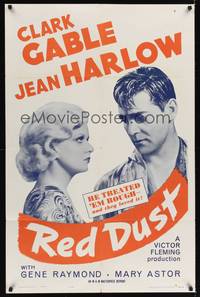 9p673 RED DUST 1sh R63 great close-up of Clark Gable & sexy Jean Harlow!