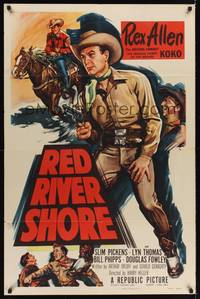 9p674 RED RIVER SHORE 1sh '53 cool full-length artwork of cowboy Rex Allen pointing gun!
