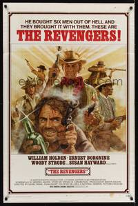 9p689 REVENGERS style A 1sh '72 cool art of William Holden, Ernest Borgnine, Woody Strode!