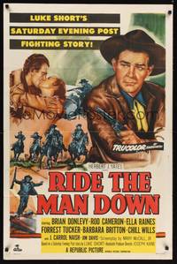 9p693 RIDE THE MAN DOWN 1sh '52 cool art of cowboys Brian Donlevy & Rod Cameron!