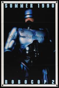 9p703 ROBOCOP 2 teaser DS 1sh '90 super close up of cyborg policeman Peter Weller, sci-fi sequel!