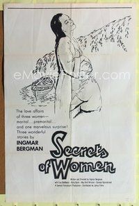 9p736 SECRETS OF WOMEN 1sh '52 Ingmar Bergman, art of Eva Dahlbeck, love affairs of three women!