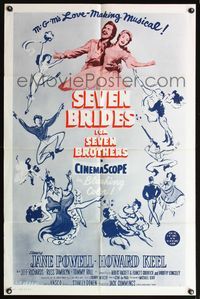 9p740 SEVEN BRIDES FOR SEVEN BROTHERS 1sh R60s Jane Powell & Howard Keel, classic MGM musical!