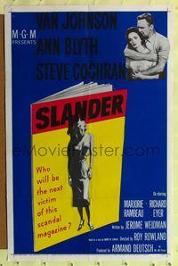 9p771 SLANDER 1sh '57 will Van Johnson & Ann Blyth be the victim of a slanderous sex magazine?