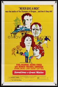 9p787 SOMETIMES A GREAT NOTION 1sh '71 art of Paul Newman, Henry Fonda, Lee Remick & Sarrazin!