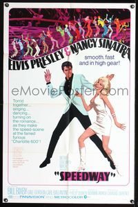 9p794 SPEEDWAY 1sh '68 art of Elvis Presley dancing with sexy Nancy Sinatra in boots!