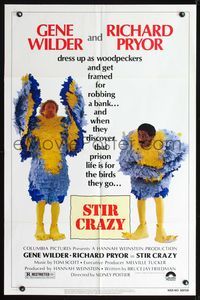 9p814 STIR CRAZY 1sh '80 Gene Wilder & Richard Pryor in chicken suits, directed by Sidney Poitier!