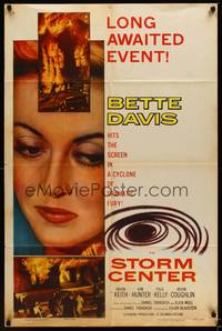 9p817 STORM CENTER 1sh '56 close-up artwork of Bette Davis, scenes of firemen vs. inferno!