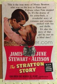9p823 STRATTON STORY 1sh '49 Jimmy Stewart as baseball legend, pretty June Allyson!