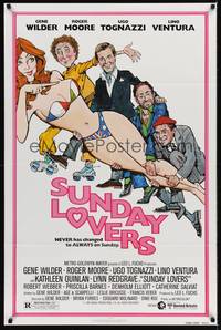 9p833 SUNDAY LOVERS 1sh '81 artwork of Gene Wilder, Roger Moore, Ugo Tognazzi, sexy girl!