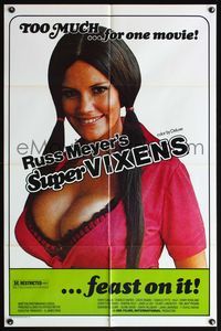 9p835 SUPER VIXENS 1sh '75 Russ Meyer, super sexy Shari Eubank is TOO MUCH for one movie!