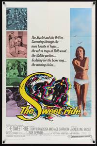 9p841 SWEET RIDE 1sh '68 1st Jacqueline Bisset standing topless in bikini, cool surfing art!