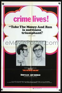 9p846 TAKE THE MONEY & RUN 1sh '69 wacky Woody Allen mugshot in classic mockumentary!