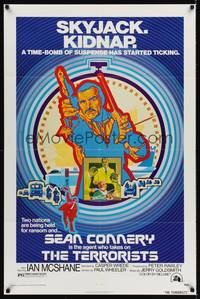 9p864 TERRORISTS 1sh '75 great colorful artwork of Sean Connery by Robert Tanenbaum!