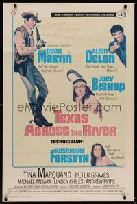 9p865 TEXAS ACROSS THE RIVER 1sh '66 cowboy Dean Martin, Alain Delon & Indian Joey Bishop!