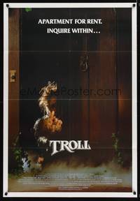 9p906 TROLL 1sh '85 wacky image of monster hiding behind door, produced by Albert Band!