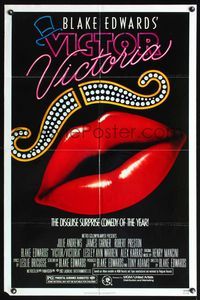 9p930 VICTOR VICTORIA 1sh '82 Julie Andrews, Blake Edwards, cool lips & mustache art by John Alvin