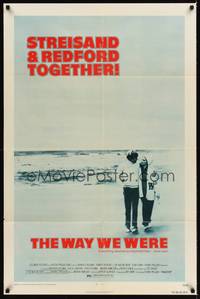 9p951 WAY WE WERE 1sh '73 Barbra Streisand & Robert Redford walk on the beach!