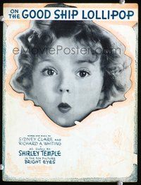 9r217 BRIGHT EYES sheet music '34 wonderful huge headshot of cutest Shirley Temple!