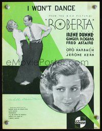 9r286 ROBERTA sheet music '35 Fred Astaire & Ginger Rogers, Irene Dunne, I Won't Dance!