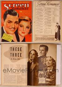9s073 SCREEN ROMANCES magazine April 1936, art of Clark Gable & sexy Myrna Loy by Earl Christy!