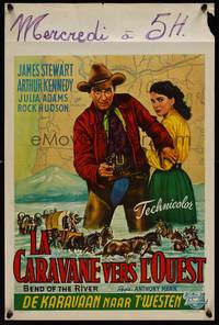 9t338 BEND OF THE RIVER Belgian '52 art of Jimmy Stewart & Julia Adams, directed by Anthony Mann!