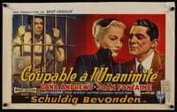 9t339 BEYOND A REASONABLE DOUBT Belgian '56 Fritz Lang noir, art of Dana Andrews & Joan Fontaine!