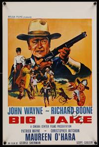9t340 BIG JAKE Belgian '71 art of Richard Boone & John Wayne with rifle!