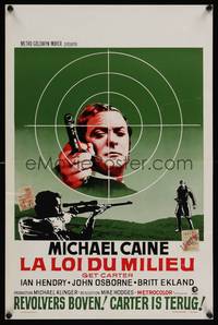 9t370 GET CARTER Belgian '73 great image of Michael Caine in assassin's scope!