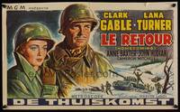 9t377 HOMECOMING Belgian R1950s close up art of Clark Gable & Lana Turner, WWII!