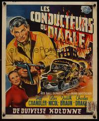 9t417 RED BALL EXPRESS Belgian '52 Budd Boetticher, cool art of soldier Jeff Chandler w/Thompson!