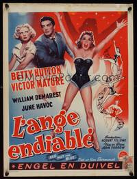 9t418 RED, HOT & BLUE Belgian '49 art of sexy dancer Betty Hutton in skimpy outfit, Victor Mature!