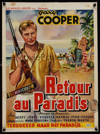 9t419 RETURN TO PARADISE Belgian '53 different art of Gary Cooper, from James A. Michener's story!