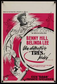 9t452 WHO DONE IT Belgian '56 wacky artwork of Benny Hill w/bloodhound & Belinda Lee!