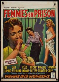 9t456 WOMEN'S PRISON Belgian '54 artwork of Ida Lupino & super sexy convict Cleo Moore!