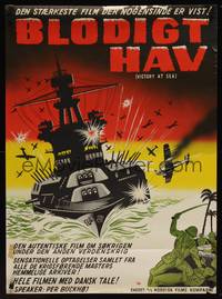 9t061 VICTORY AT SEA Danish '56 cool WWII seafaring art of battleship & enemy soldiers!