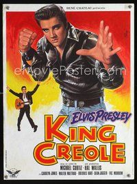 9t518 KING CREOLE French 15x21 R78 best different artwork of tough Elvis Presley by Jean Mascii!